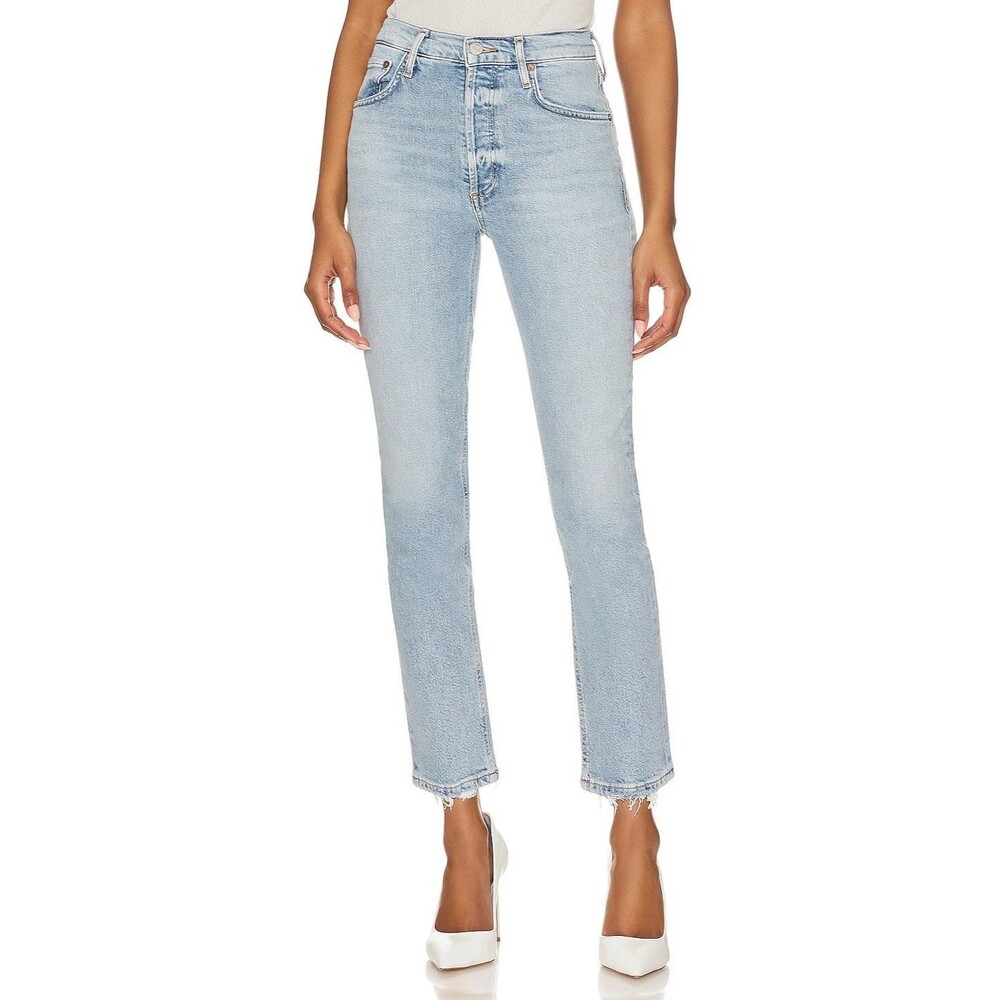 Agolde Riley Crop Light Blue Wash Button Fly Denim Jeans Organic Cotton Women 30